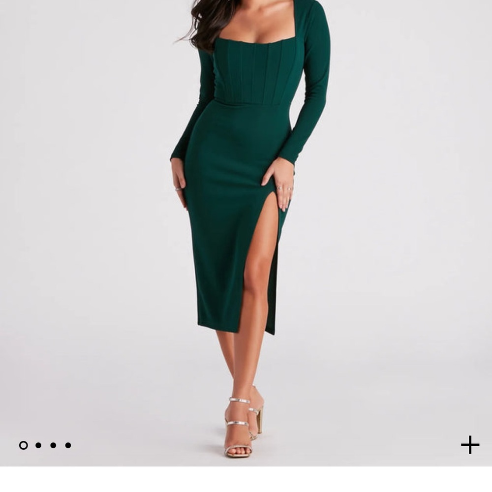 Windsor Green Ruched Bodycon Dress with Slit